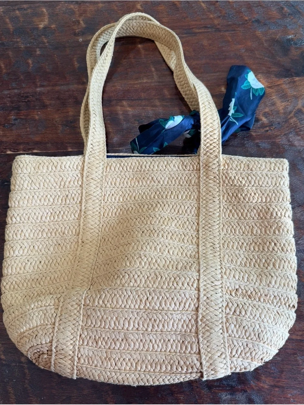 Draper James woven  Tote Bag with Navy Scarf